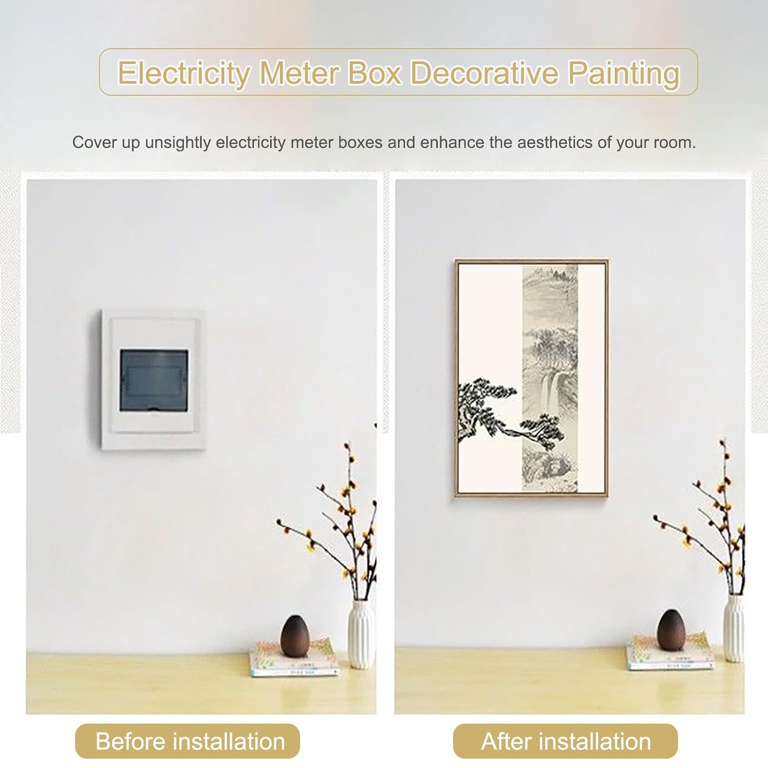 Electrical Panel Cover Breaker Box Cover Decorative, Decorative Cabinet for Hide Meter Box - Electrical Doors, for Living Room Home Office Removable(Black 3,50 * 70cm/20 * 28in)