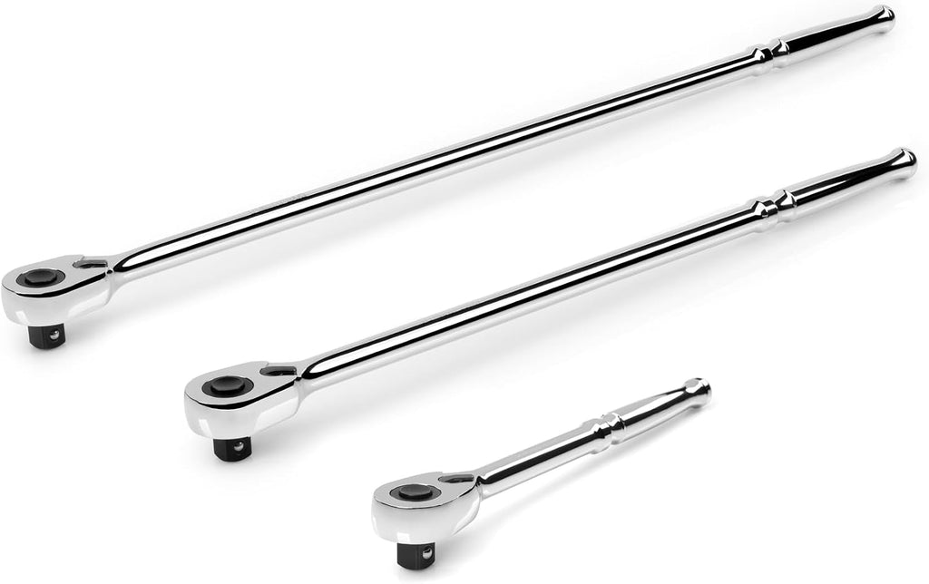 TEKTON 1/2 Inch Drive Quick-Release Ratchet Set, 3-Piece (10-1/2, 18, 24 in.) | SRH92104