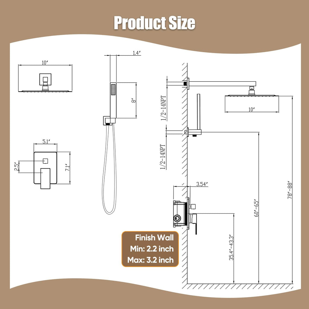 Gabrylly Shower System, Gold Shower Faucet Set, High Pressure 10 Inch Rain Shower Head with Handheld Spray Combo, All Metal Shower Head Set with Shower Valve Kit, Brushed Gold