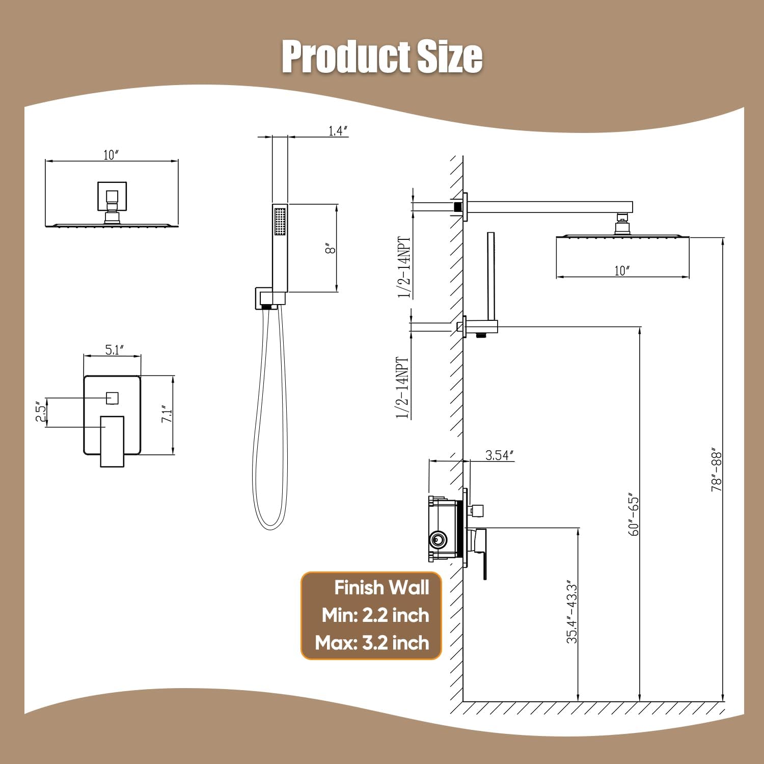 Gabrylly Shower System, Gold Shower Faucet Set, High Pressure 10 Inch Rain Shower Head with Handheld Spray Combo, All Metal Shower Head Set with Shower Valve Kit, Brushed Gold