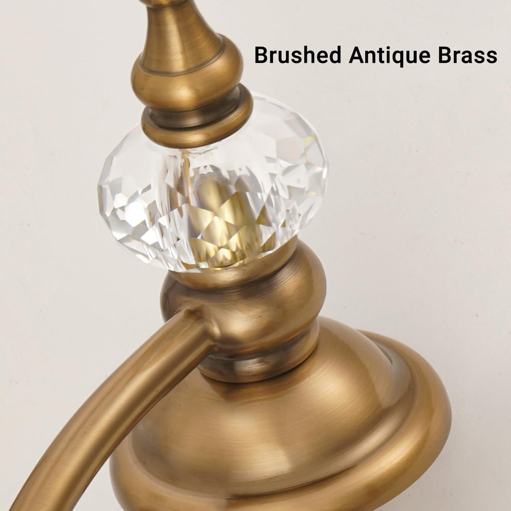 Brushed Antique Brass Bathroom Vanity Light Fixture Vintage Style - 3 Light G9 Bulb Compatible, 23' Wide Bathroom Lighting Over Mirror with Hand-Etched Glass Shades, Easy Mount for Makeup Area