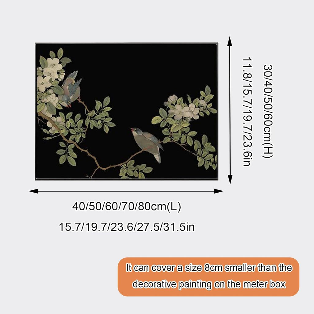 Breaker Box Cover Decorative, Hide Electrical Panel Cover Fuse Box Lid, Chinese Painting Poster with Flowers, for Living Room and Office(Black 2,70 * 50cm/27.5 * 19.7in)
