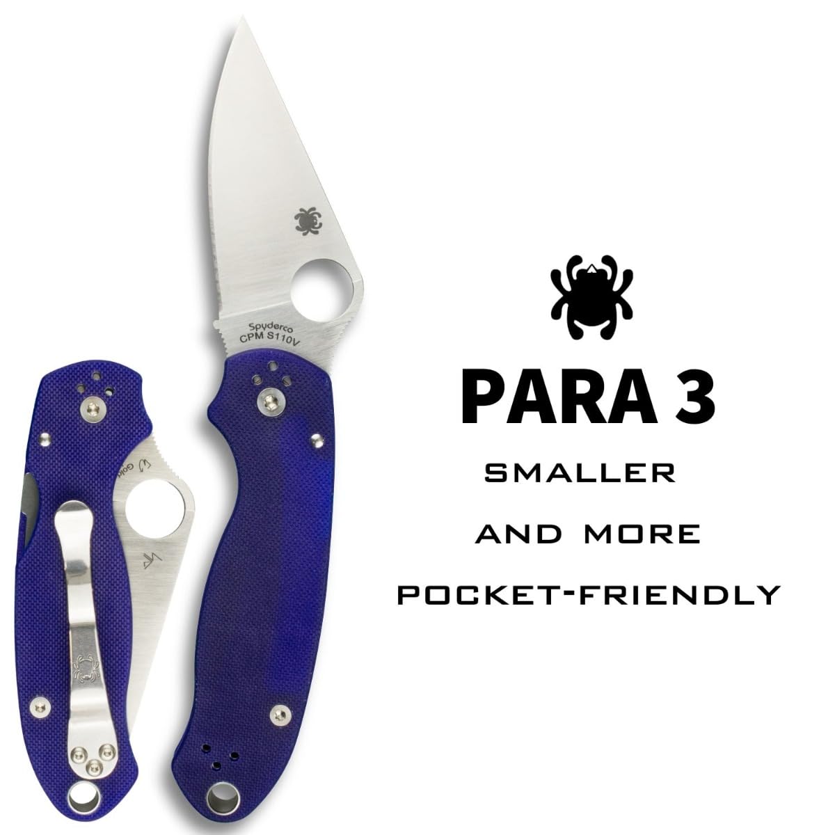 Spyderco Para 3 Folding Pocket Knife with 2' CPM S110V Steel Blade and G-10 Handle - EDC Knife for Men and Women, Perfect for Hunting, Tactical, Camping, Survival, Hiking - PlainEdge - C223GPDBL