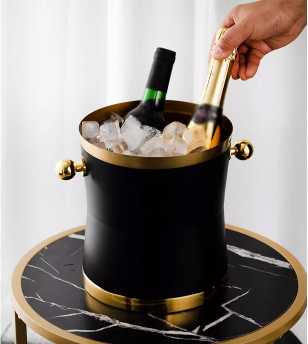Ice Buckets for Parties, Luxurious Large Stainless Steel Champagne Bucket with Tall Stand, Matte Black Finished, 27.1 Inches Tall,for Home,Guest Rooms and Bar