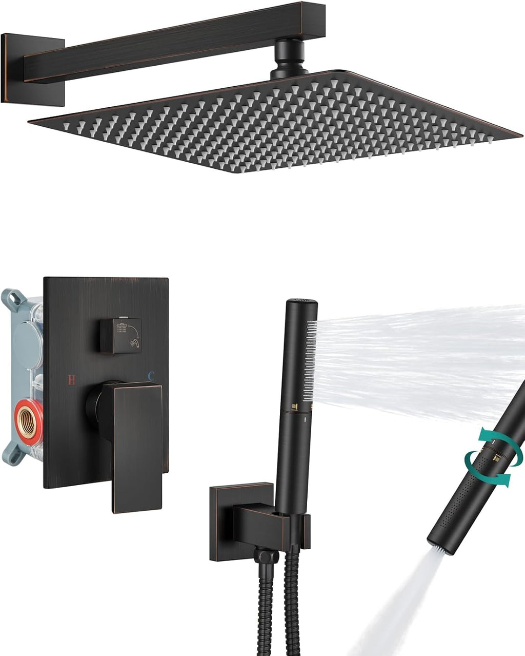 Aolemi Shower Faucet Set, High Pressure Shower System with 2-in-1 Handheld Sprayer, Wall Mount Fixture Combo with Rough-in Valve, 16 Inch Shower Head, Oil Rubbed Bronze