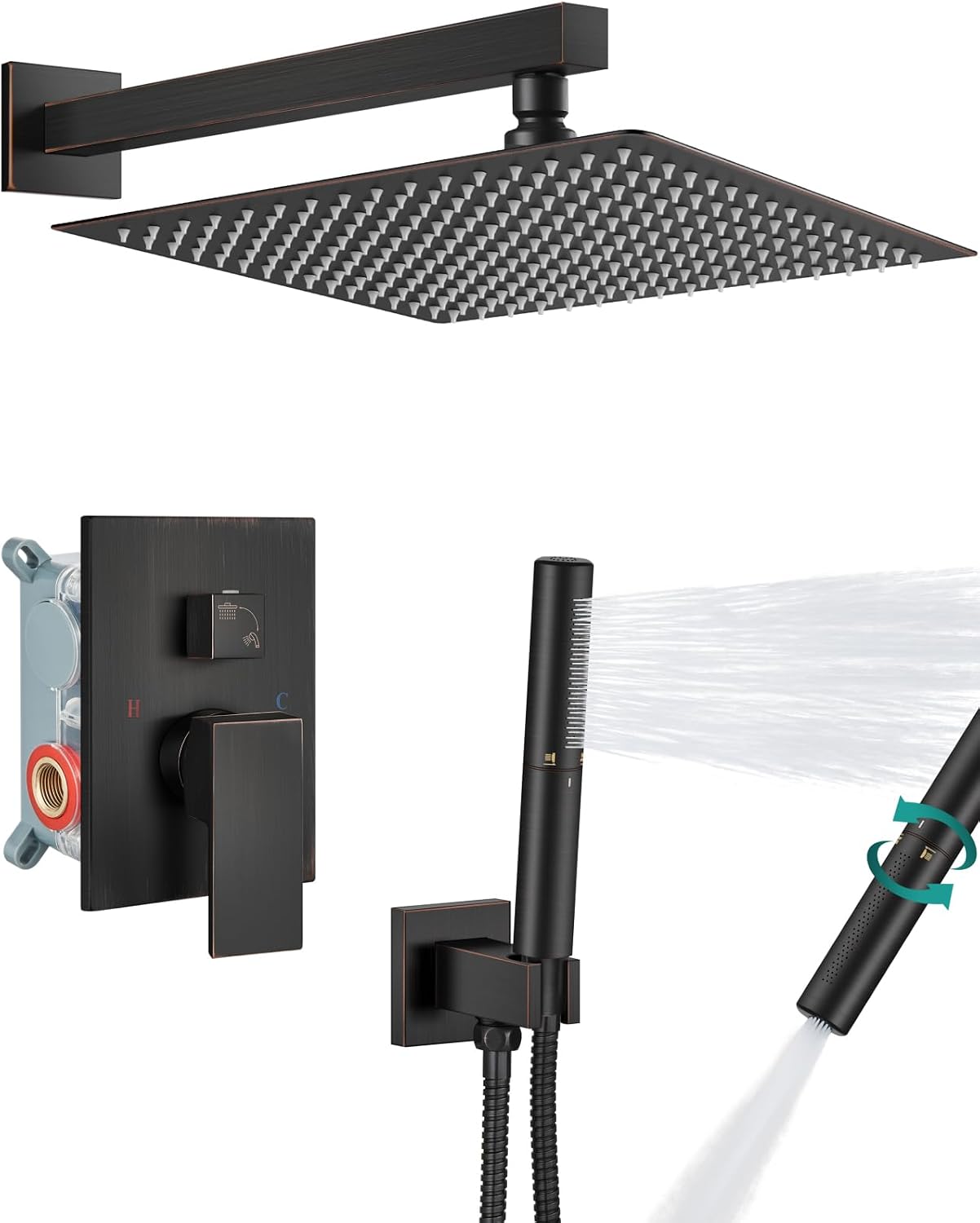 Aolemi Shower Faucet Set, High Pressure Shower System with 2-in-1 Handheld Sprayer, Wall Mount Fixture Combo with Rough-in Valve, 16 Inch Shower Head, Oil Rubbed Bronze