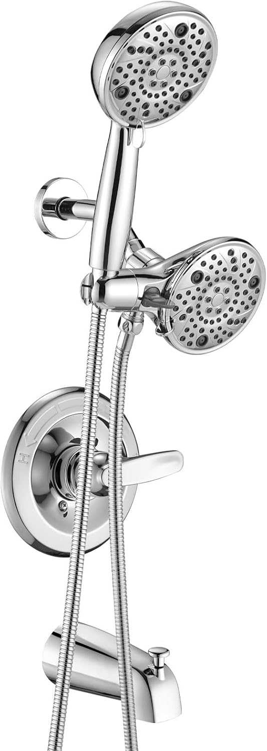 5' Dual Shower Faucet Compatible with 13/14 Series Tub Trim Kit, High Pressure Round Rain Shower Head& Handheld Set Faucet System (Valve& Catridge Not Inclued)