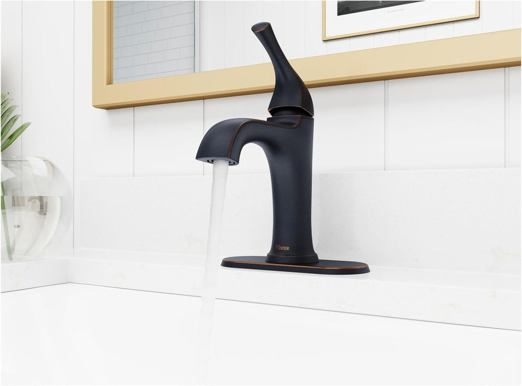 Pfister LG42-MCA0 McAllen 1.2 GPM Single Hole Bathroom Faucet with Pfast Connect, Pforever Seal Valves, Spot Defense, and TiteSeal – Includes Push & Seal Drain Assembly - Matte Black