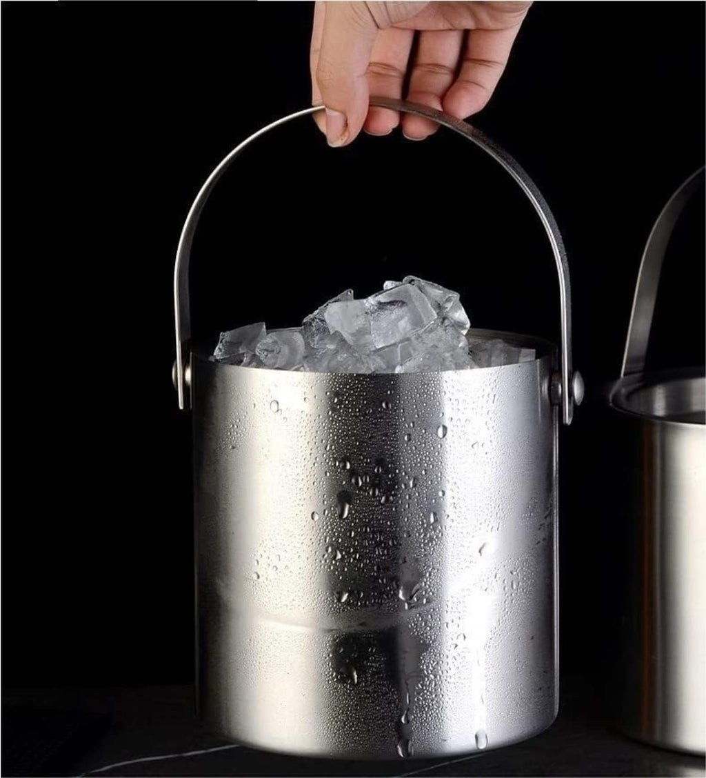 Ice Bucket Champagne Bucket Stainless Steel Ice Bucket With Lid Double-Layer Insulation Cooler Bucket Suitable For Bar Ice Buckets for Parties (Color : Silver, Size : 16.5 * 15cm) (Silver 17*19cm)