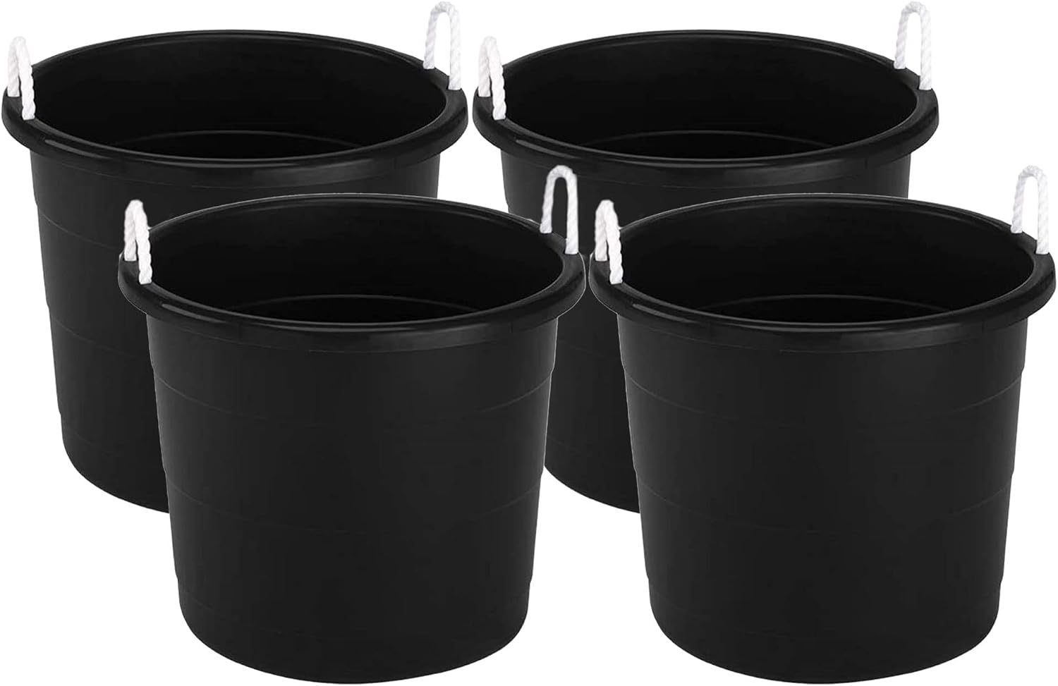 HOMZ 4-Pack Utility Tub, Large Plastic Storage Bucket with Rope Handles, 18 Gallon, Black - Portable Indoor and Outdoor Buckets for Kitchen, Laundry, Garden, Bathroom, and Garage Organization