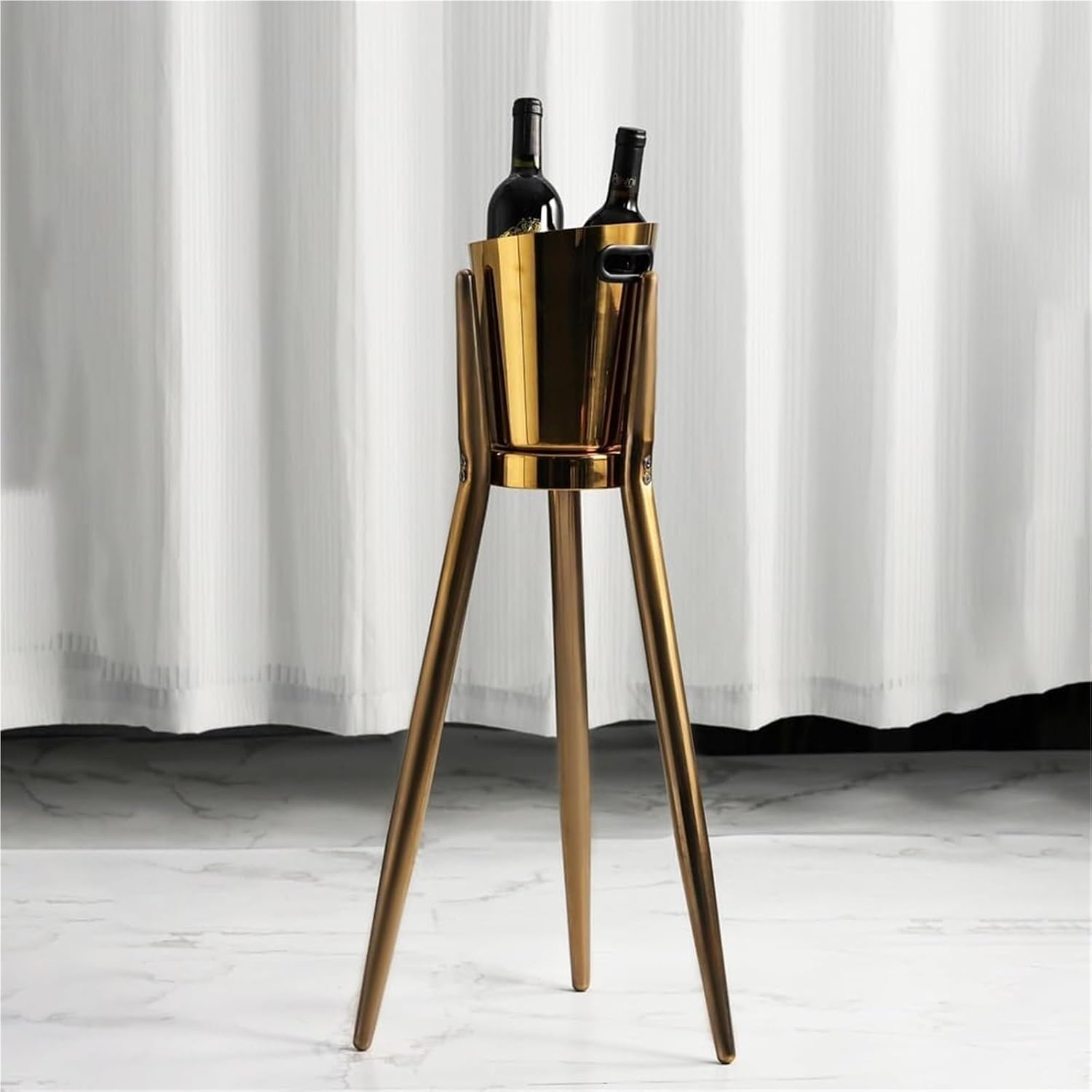 Ice Bucket with Stand， Party Drink Cooler Holder - Handles Wine Chiller Free Standing Outdoor or Indoor Use(Gold)