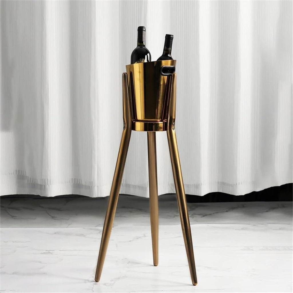 Ice Bucket with Stand， Party Drink Cooler Holder - Handles Wine Chiller Free Standing Outdoor or Indoor Use(Black Gold)