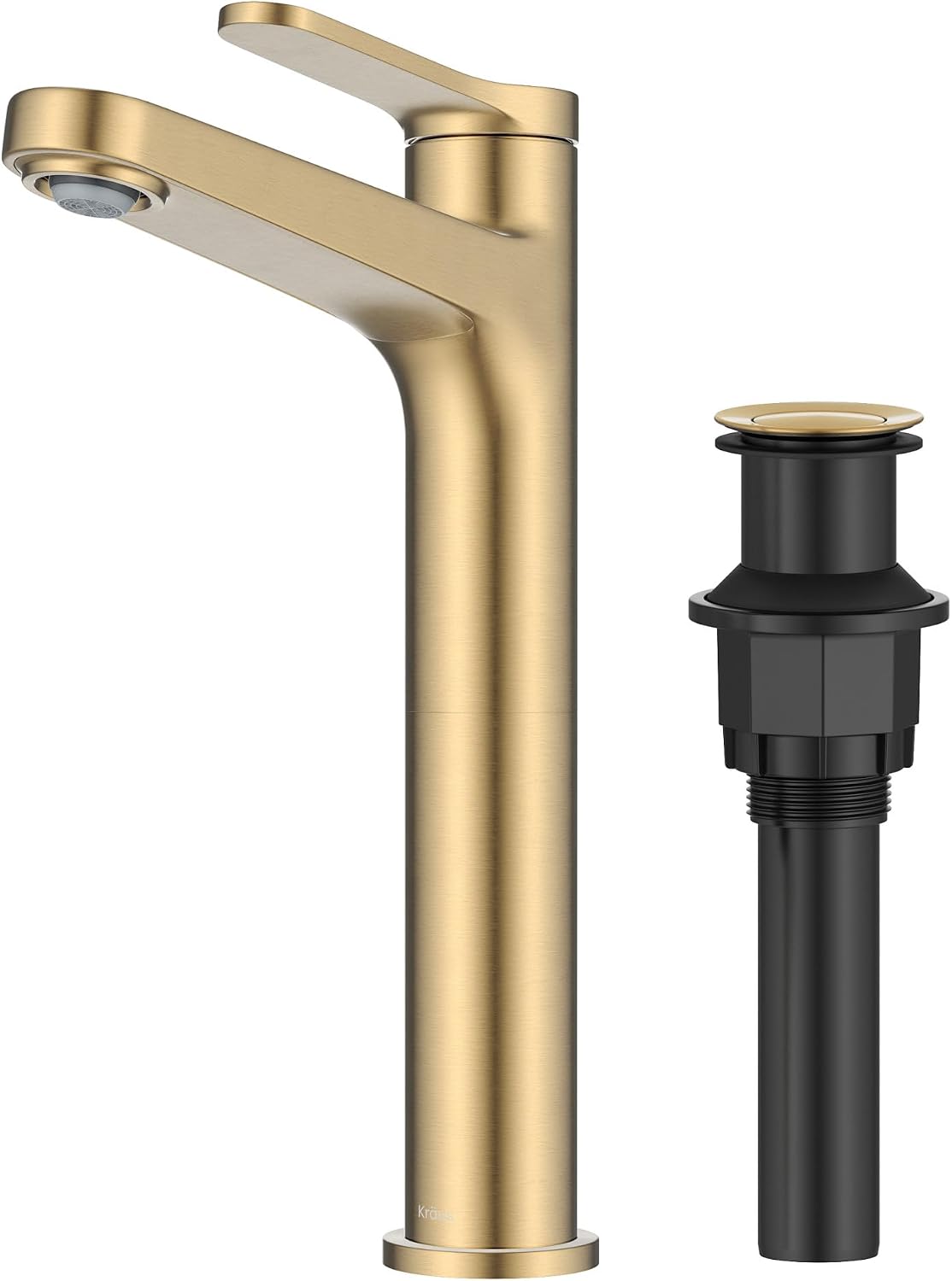 KRAUS Indy Bathroom Faucet for Vessel Sink in Spot-Free Brushed Brass with Single Handle, Pop Up Drain and Supply Lines, KVF-1410SFBB