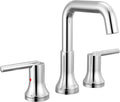 Delta Trinsic U-Spout Widespread Bathroom Faucet, Chrome 3-Hole Bathroom Sink Faucet, Metal Push-Pop Drain Assembly, Chrome 3554-MPU-DST
