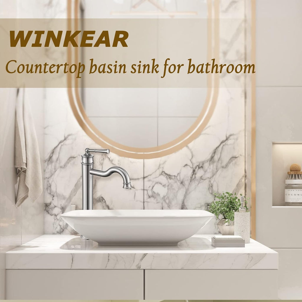 Vessel Sink Faucet Brushed Nickel Bathroom Tall Faucet Single Hole Deck-Mount Pop up Drain Assembly Without Overflow Water Supply Lines Included