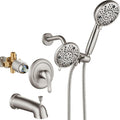 Aolemi Shower Faucet Set with Tub Spout Rain Shower Head System Shower Trim Kit Pressure Rough-in Valve Included ABS 8 Setting Dual Shower Head and Handheld Spray Brushed Nickel
