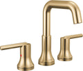 Delta Trinsic U-Spout Widespread Bathroom Faucet, Gold 3-Hole Bathroom Sink Faucet, Metal Push-Pop Drain Assembly, Champagne Bronze 3554-CZMPU-DST