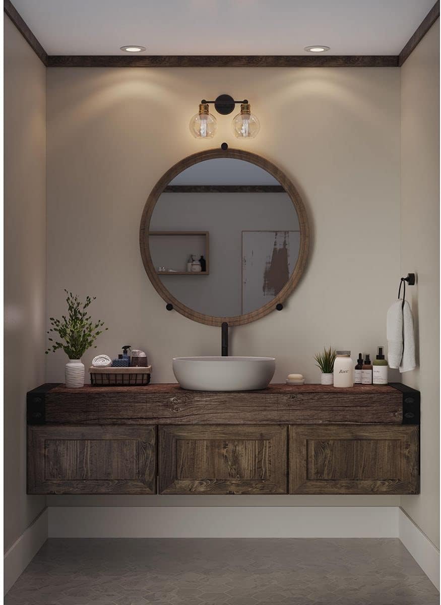 Hansford Collection 2-Light Clear Glass Coastal Bath Vanity Light Antique Bronze