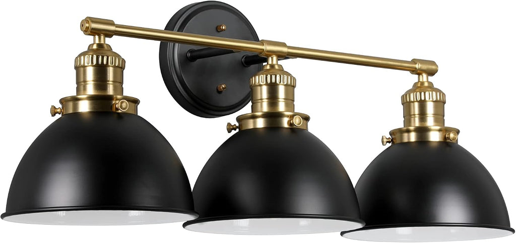 Design House Savannah Rustic Farmhouse 3-Light Bathroom Vanity Light, Dimmable, Satin Gold, Matte Black Metal Shade, 26 in x 9 in x 10.88 in, 588301-BGD