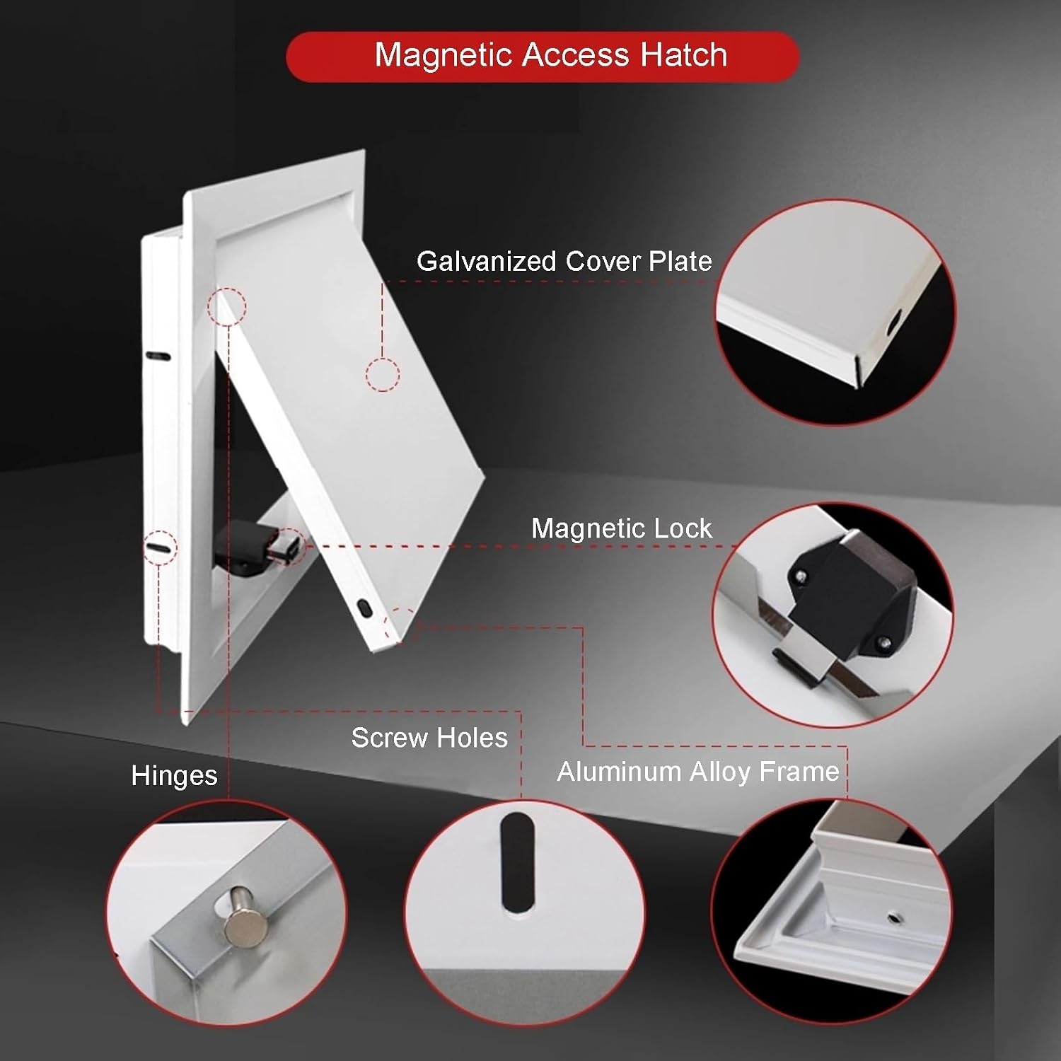 Aluminum Alloy Acces-s Cover Panel, Universal Flush Mount Service Hatch Door with Screws, Wall Inspection Hole Cover Plate for Plumbing & Electrical Cables(Black,20x20cm(7.9x7.9in))