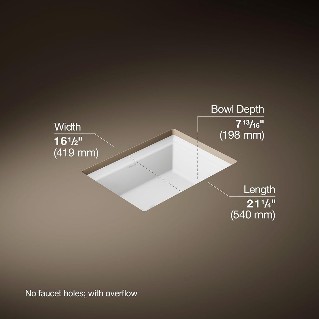Kohler K-21783-0 Artifacts 21 1/4' Rectangle Undermount Bathroom Sink, White