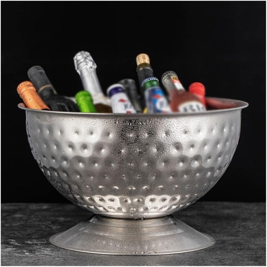 Ice Bucket, Large Bar Ice Bucket Household Party Ice Bucket Large Capacity Champagne Basin Drink Chilling Basin Ice Buckets for Parties(Silver)
