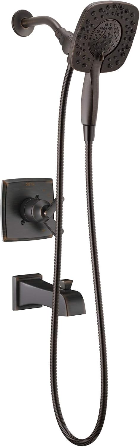 Delta Faucet Ashlyn 17 Series Dual-Function Tub and Shower Trim Kit with 2-Spray Touch-Clean In2ition 2-in-1 Hand Held Shower Head with Hose, Venetian Bronze T17464-RB-I (Valve Not Included)