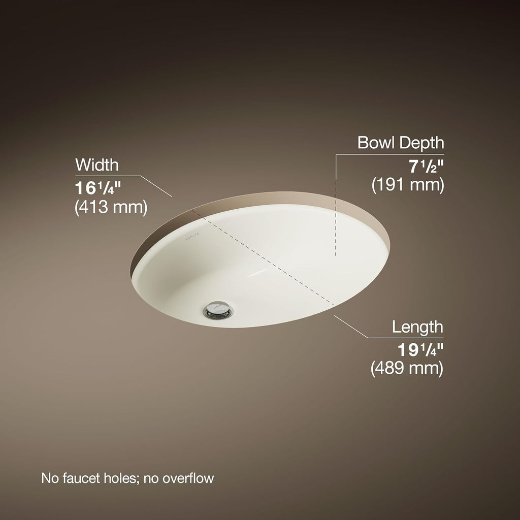 Kohler K-2210-N-96 1-Bowl Undermount Bath Sink w/Sealed Overflow Biscuit