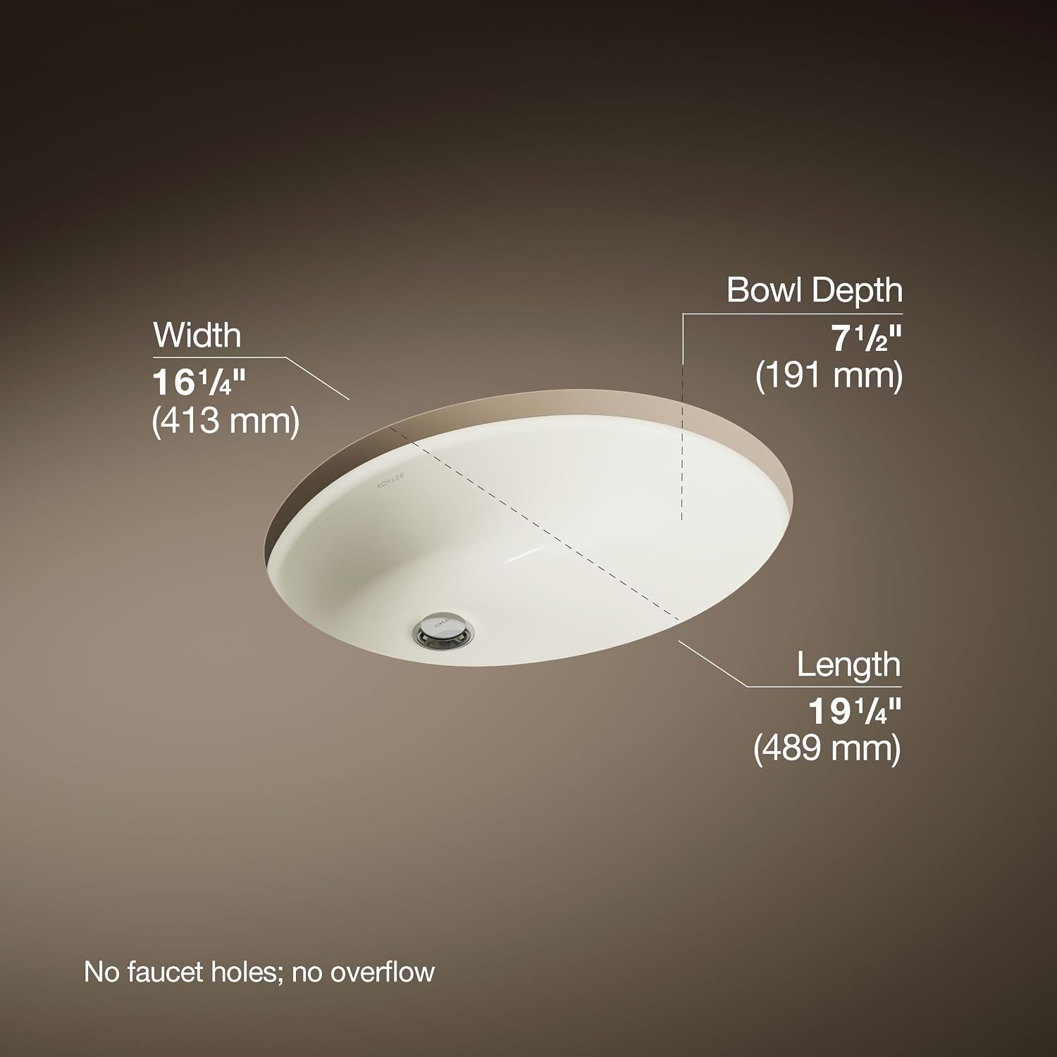 Kohler K-2210-N-96 1-Bowl Undermount Bath Sink w/Sealed Overflow Biscuit