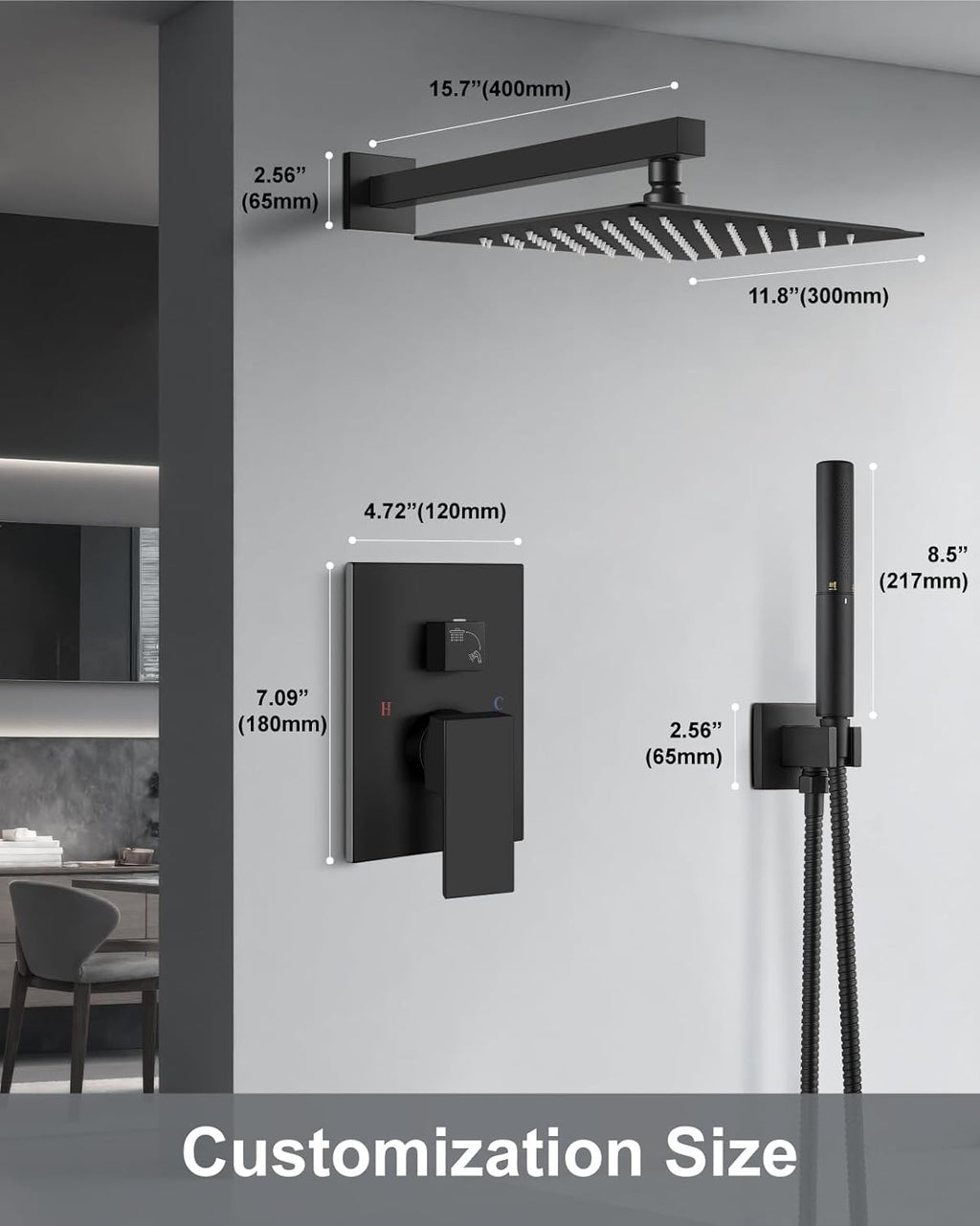 Aolemi Shower Faucet Set, High Pressure Shower System with 2-in-1 Handheld Sprayer, Wall Mount Fixture Combo with Rough-in Valve, 12 Inch Shower Head, Matte Black