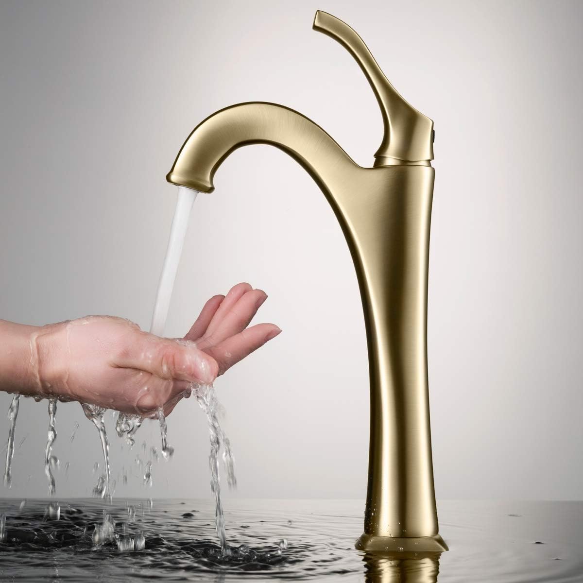 KRAUS KVF-1200BG Arlo™ Brushed Gold Tall Vessel Bathroom Faucet with Pop-Up Drain (2 Pack)