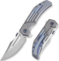 KANSEPT Orion Pocket Knife, 3.07'' CPM S35VN with CNC Milling Blade with Blood Groove, Blue Anodized Titanium Handle and Flipper or Thumb Disk, for Men Camping Survival Hunting Folding Knives K1089A1