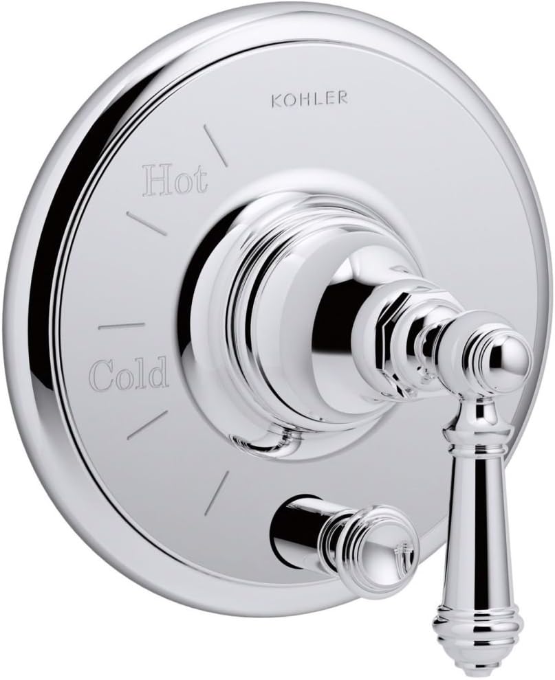 KOHLER K-T72768-4-CP Artifacts Rite-Temp Pressure-Balancing Valve Trim with Push-Button Diverter and Lever Handle, Polished Chrome