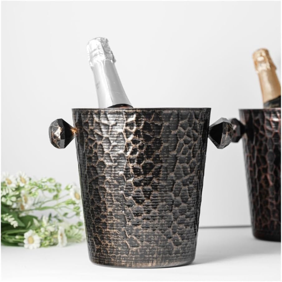 Ice Bucket, Stainless Steel Wine Chiller Champagne & Red Wine Cooler Bucket Ice Buckets for Parties(Brown)