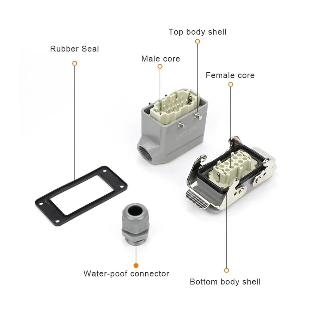 Heavy Duty Push in Connector, 6/10/16/24/32/48 Core, Tool Free Wiring, Waterproof Industrial Power Connector, 1pcs(48 Core Top Entry)