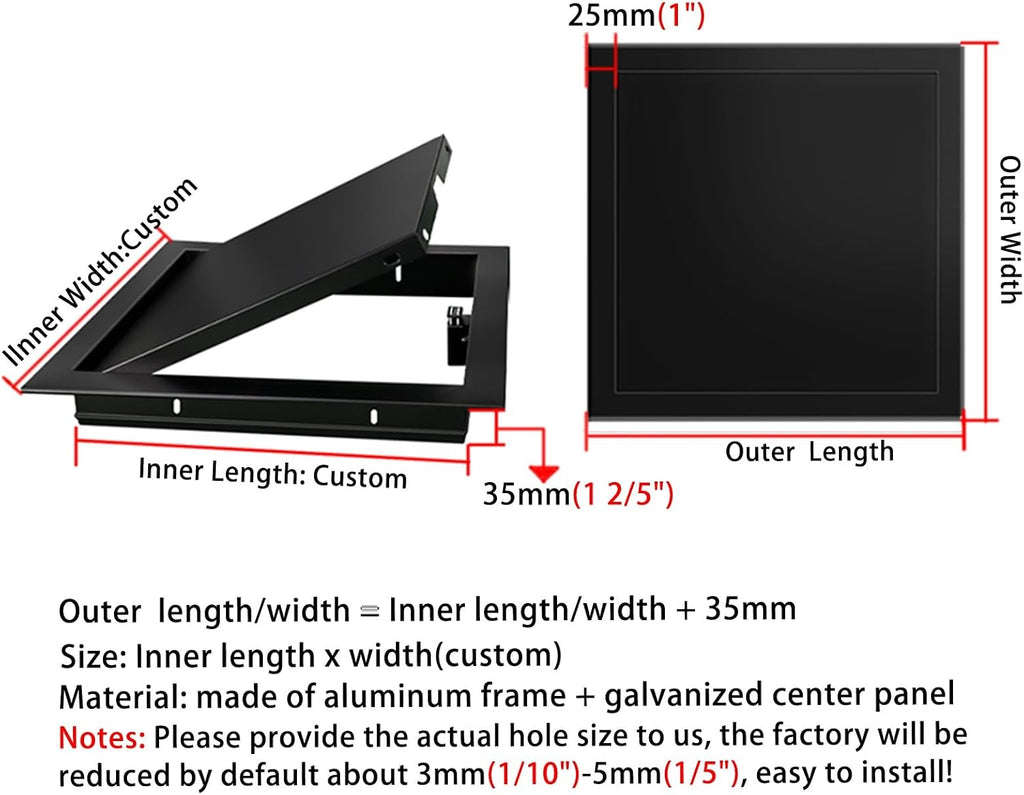 LZMZMQ Black Service Panel Cover for Drywall & Ceiling, Inspection Hatch Plate with 4 Screw Hole, Metal Wall Hatch Access Door for Wiring Cables Cords(35x40cm(14x16))