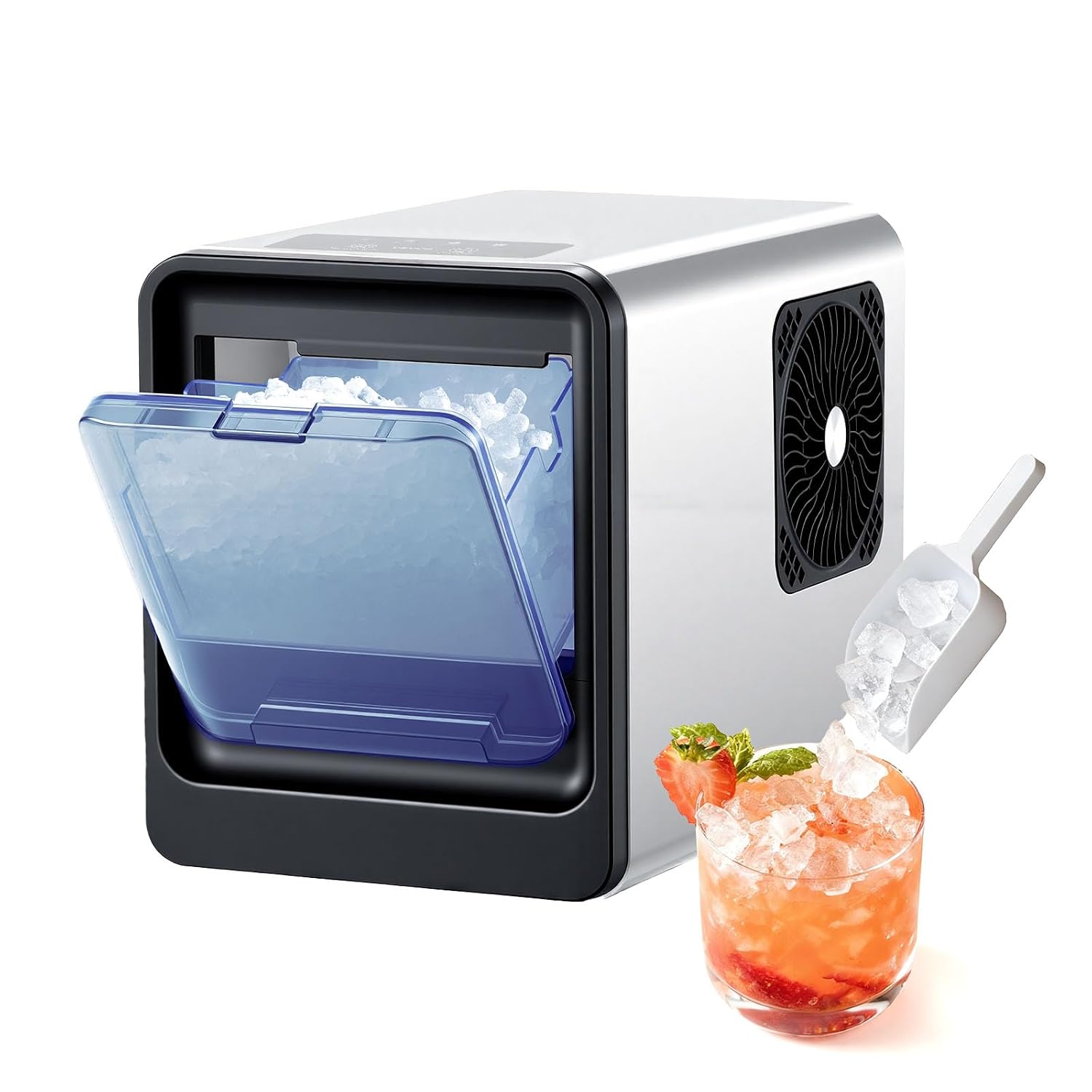VEVOR Countertop Ice Maker, 33 lbs per Day, Self-Cleaning Portable Machine with Scoop, Drawer-Style Ice Access, Nugget Ice-Making Machine with Chewable ICES for Home, Kitchen, Office, Bar & Party