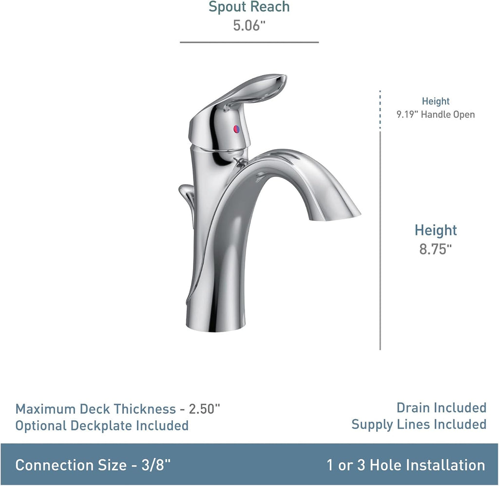 Moen Oil-Rubbed Bronze Single Hole Bathroom Sink Faucet Trim Kit with Deck Plate and Water Drain, Ideal for Bath Vanity Sinks, 6400ORB