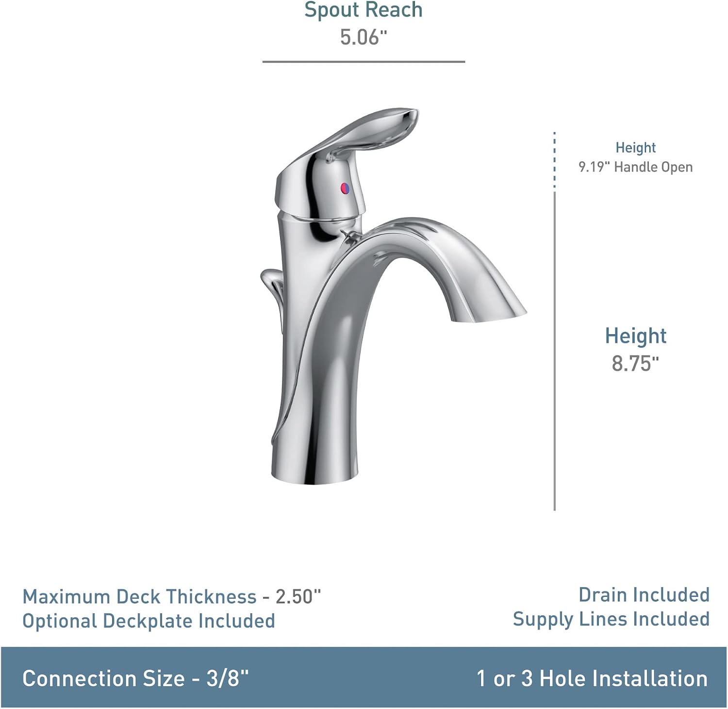Moen Oil-Rubbed Bronze Single Hole Bathroom Sink Faucet Trim Kit with Deck Plate and Water Drain, Ideal for Bath Vanity Sinks, 6400ORB