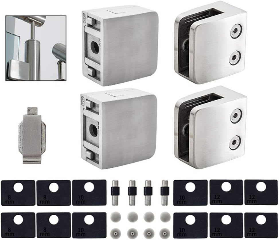 Glass Clamp - 40PCS,for 1/3 '-1/2 '（8mm-12mm） Tempered Glass, Stainless Steel 304 Flat Back Square Casting Polished for Indoor/Outdoor Balustrade, Stair Handrail (LIUCHONGYANG99)