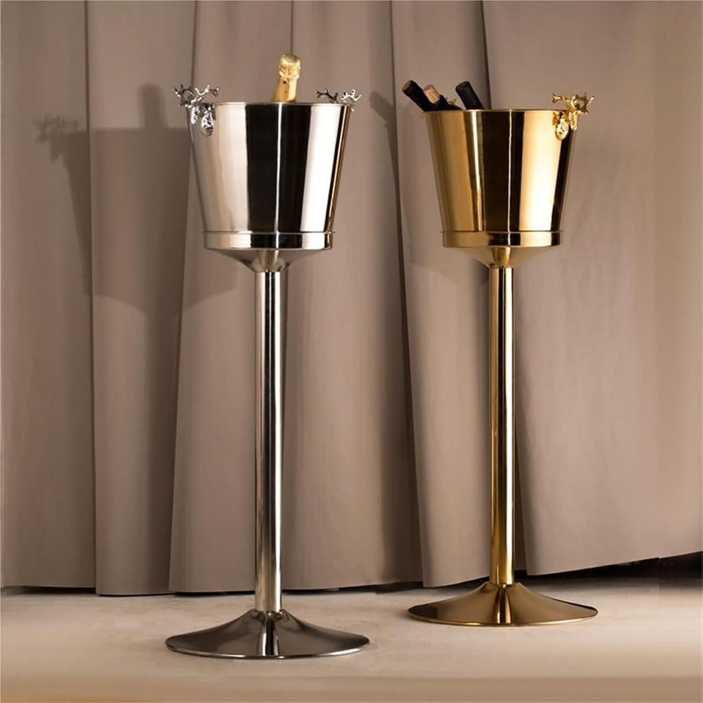 Ice Bucket with Stand， Stainless Steel Bucket Wine Chiller On Stand Tall for Party Bar KTV BBQ Home(Gold)