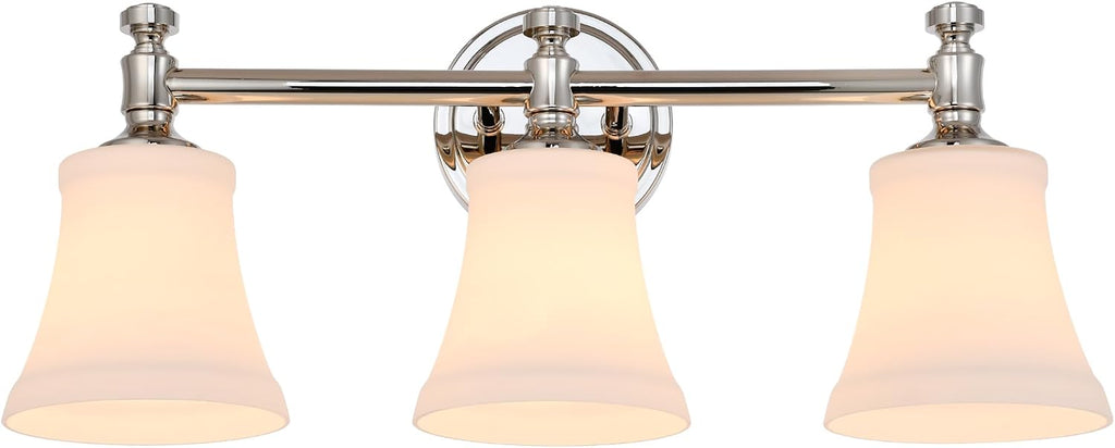 Polsihed Nickel Bathroom Vanity Light Fixtures, Traditional 3 Lights Wall Sconce Lighting with Large Opal Glass Shade, Porch Wall Mount Light Fixture for Bathroom, Mirror Cabinets Hallway Stairs