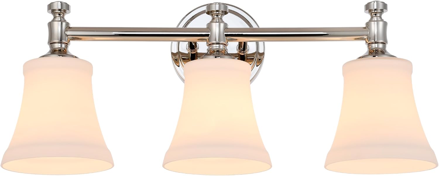 Polsihed Nickel Bathroom Vanity Light Fixtures, Traditional 3 Lights Wall Sconce Lighting with Large Opal Glass Shade, Porch Wall Mount Light Fixture for Bathroom, Mirror Cabinets Hallway Stairs