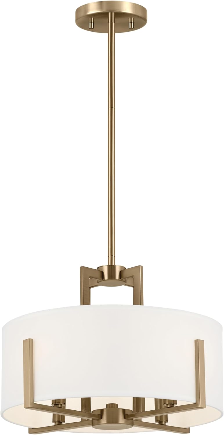 Kichler Malen 4-Light Semi Flush Mount Ceiling Light Fixture, Modern Convertible Semi-Flush or Pendant Light with Fabric Shade in Champagne Bronze, Bedroom or Hallway, (15' Dia x 14.25' H), 52591CPZ