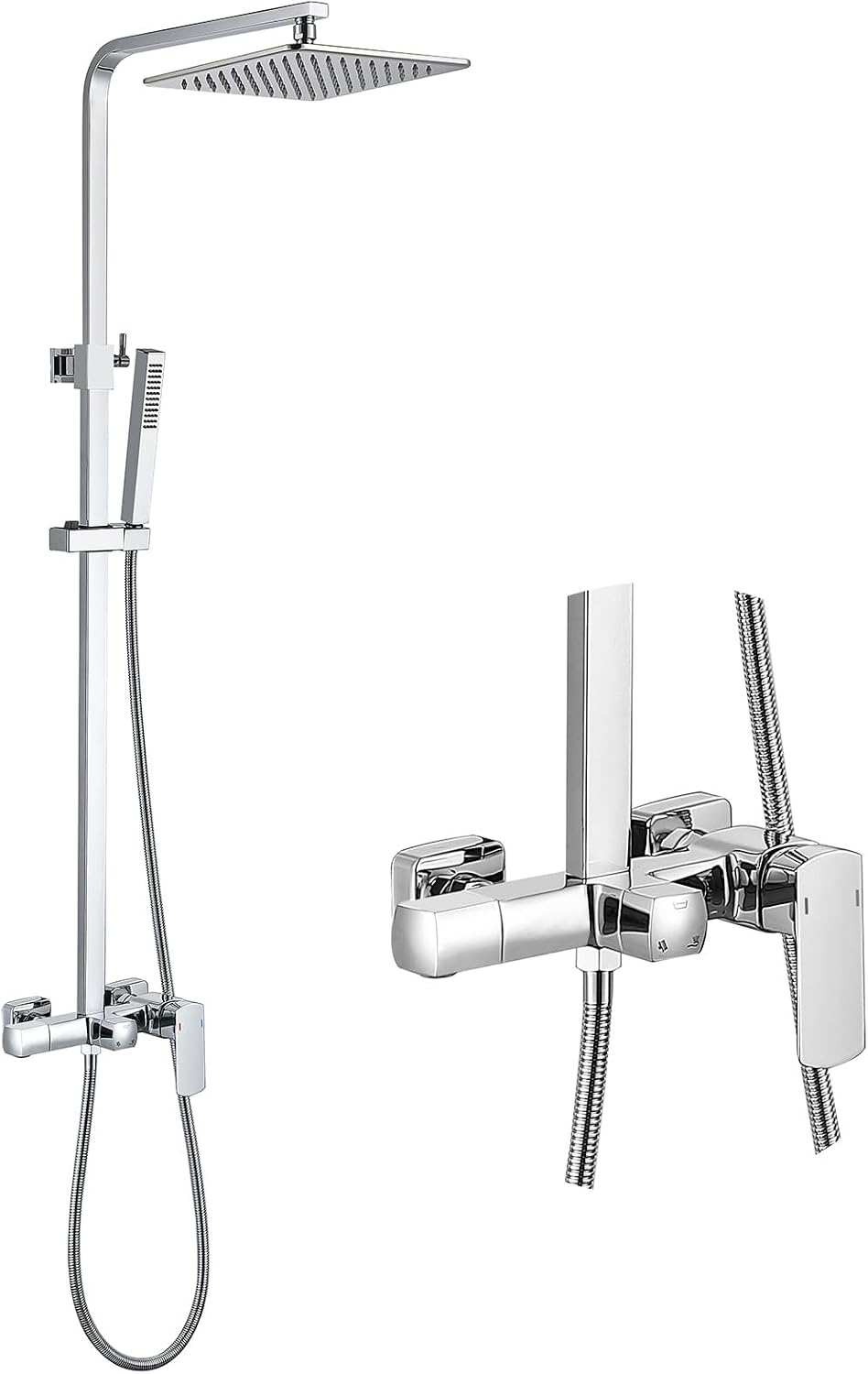 RBROHANT Polished Chrome Exposed Shower System with Tub Spout, Exposed Shower Fixtures for Bathroom with Brass 3-Functional Valve, Height Adjustable, Wall Mounted