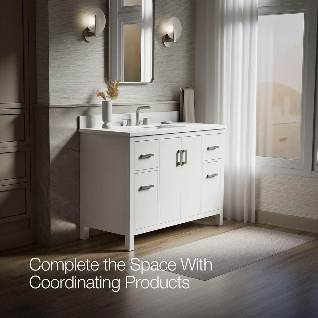 Kohler Kresla 48 Inch Bathroom Vanity Cabinet with White Single Sink and Quartz Top, Modern Bathroom Storage, White