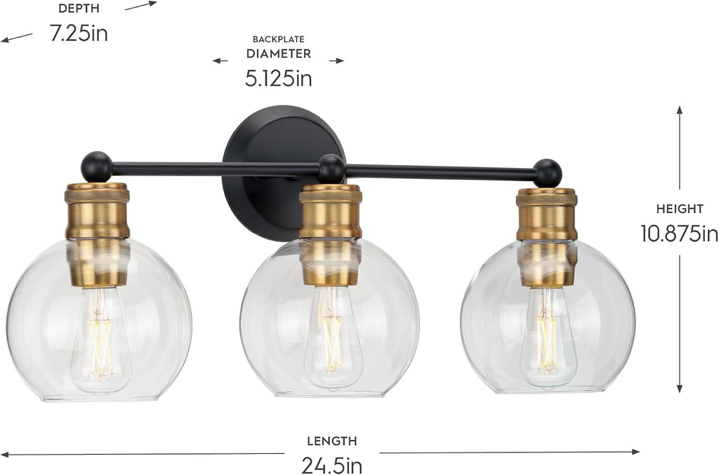 Hansford Collection 3-Light Clear Glass Coastal Bath Vanity Light Antique Bronze