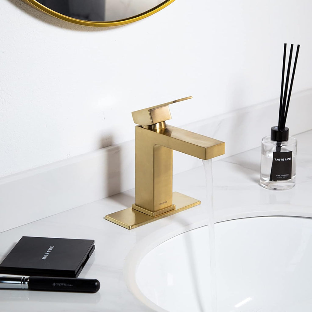 Lava Odoro Brushed Gold Bathroom Faucet Single Hole,Modern Bathroom Sink Faucet Single Handle Vanity Faucet with Pop up Drain Assembly, Deck Plate Included, 1.2 GPM, BF307-SG