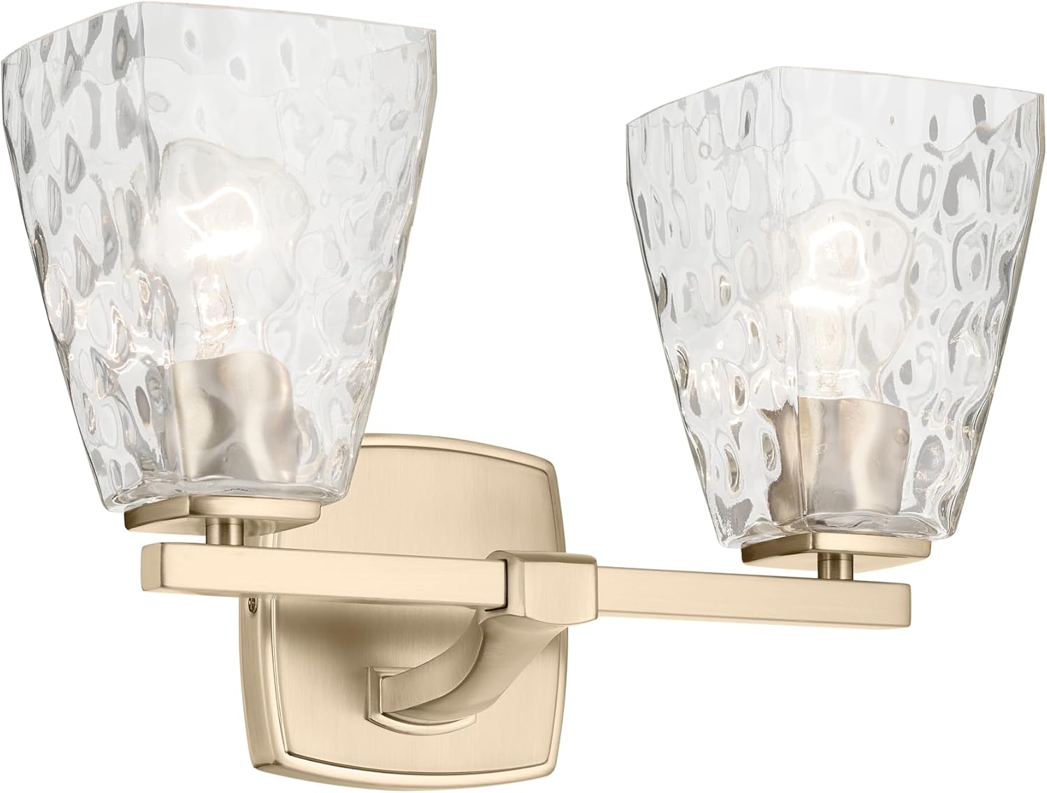 Kichler Marant 14.25' 2-Light Bathroom Vanity Light Fixture with Clear Water Glass in Champagne Bronze for Powder Room Over Mirror (14.25' W x 9.5' H), 55215CPZWTR