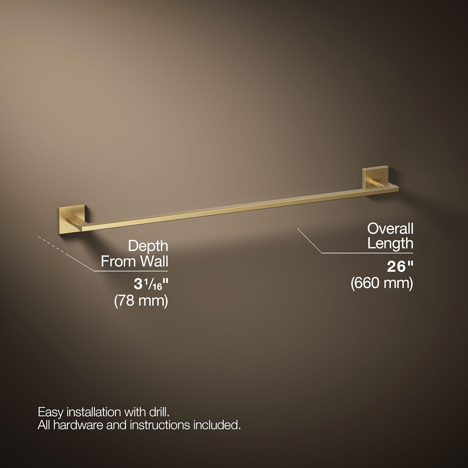 Kohler 23285-2MB Square 24' Towel bar, Vibrant Brushed Moderne Brass